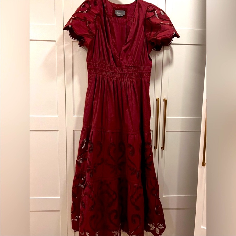 Anthropologie Somerset Burgundy cut dress with pockets